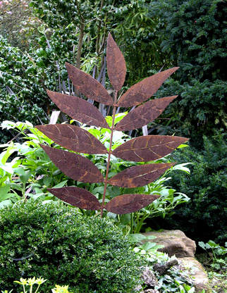Picture of oxidised mild steel Rowan Leaf sculpture